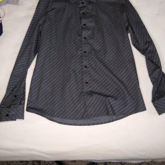 NWOT Grey Black Patterned Button Down Dress Shirt - Picture 10 of 10